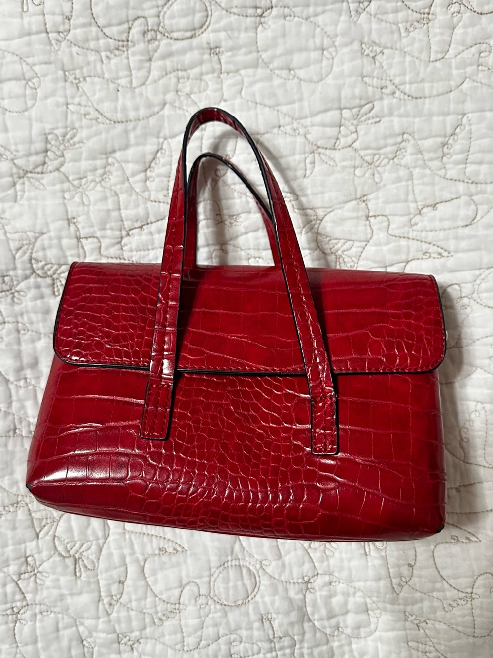 Who What Wear Red Croc-Embossed Mini Handbag